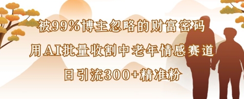 被99%博主忽略的财富密码：用AI批量收割中老年情感赛道，日引流300+精准粉-甬战资源库