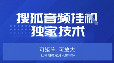【搜狐音频挂G】独家技术，可矩阵可放大，红利期稳定月入8k【揭秘】-甬战资源库