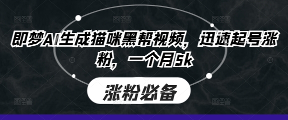 即梦AI生成猫咪黑帮视频，迅速起号涨粉，一个月5k-甬战资源库