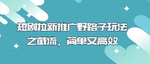 短剧拉新推广野路子玩法之截流，简单又高效-甬战资源库