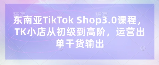 东南亚TikTok Shop3.0课程，TK小店​从初级到高阶，运营出单干货输出-甬战资源库