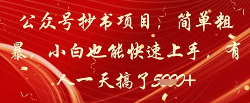 公众号抄书项目，简单粗暴，小白也能快速上手，有人一天搞了1k+-甬战资源库
