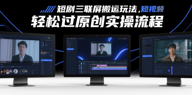 短剧三联屏搬运玩法，短剧搬运轻松过原创实操流程-甬战资源库