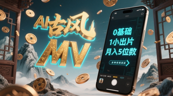 AI一键生成古风音乐MV，0剪辑基础1小时出片，多种变现渠道，一部手机月入5位数-甬战资源库