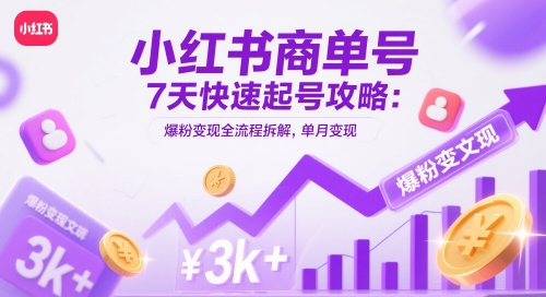 小红书商单号7天快速起号攻略：爆粉变现全流程拆解，单月变现3k+-甬战资源库
