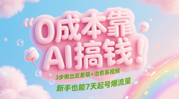 0成本靠AI搞钱！3步做出反差萌+治愈系视频，新手也能7天起号爆流量-甬战资源库