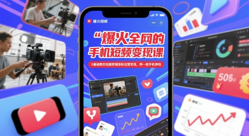 爆火全网的手机短视频变现课，0基础教你拍摄剪辑涨粉运营变现，用一部手机挣钱-甬战资源库