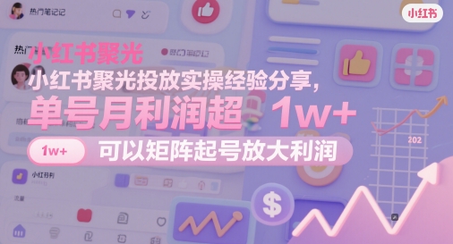 小红书聚光投放实操经验分享，单号月利润超1w+，可以矩阵起号放大利润-甬战资源库