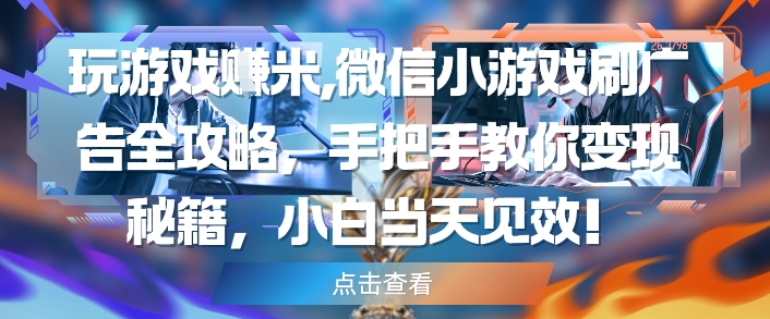 玩游戏挣米，微信小游戏刷广告全攻略，手把手教你变现秘籍，小白当天见效-甬战资源库
