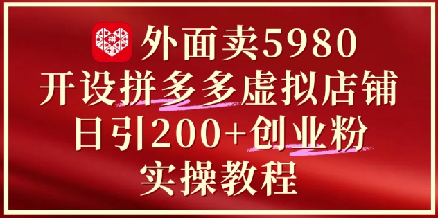 外面卖5980开设拼多多虚拟店铺：单日引流200+创业付费粉实战教程-甬战资源库