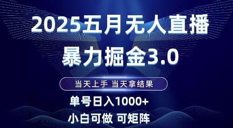 2025五月无人直播暴力掘金3.0，当天上手，当天拿结果，单号日入1k+小白可做可矩阵【揭秘】-甬战资源库