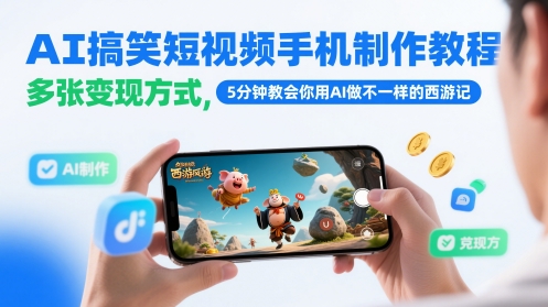 AI搞笑短视频手机制作教程，多张变现方式，5分钟教会你用AI做不一样的西游记-甬战资源库
