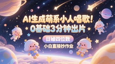 AI生成萌系小人唱歌，0基础3分钟出片，28个作品涨粉8.9W，单条最高19W赞，日入四位数，小白直接抄作业-甬战资源库
