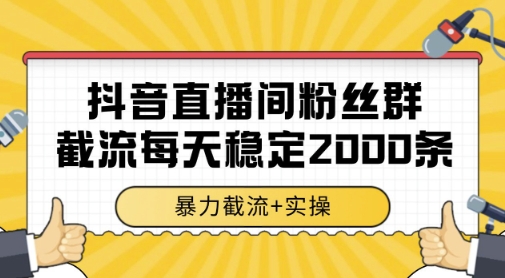 抖音直播间粉丝群暴力截流，一台电脑每天稳定2000条数据，暴力截流+实操 【揭秘】-甬战资源库