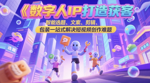 数字人IP打造获客变现实操课，智能选题、文案、剪辑、包装一站式解决短视频创作难题-甬战资源库