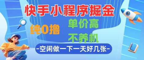 快手小程序掘金，纯0撸，单价高不养机 利用空闲时间做一做，一天好几张【揭秘】-甬战资源库