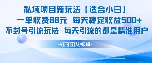 私域项目新玩法【适合小白】 一单收费88.每天稳定收益几张-甬战资源库