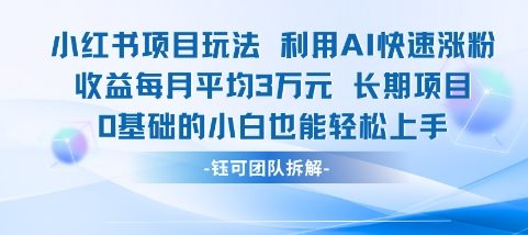 适合小白操作的小红书新项目，利用AI快速涨粉，收益每月平均1W+-甬战资源库