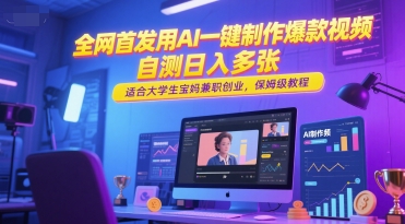 全网首发用AI一键制作爆款视频，自测日入多张，适合大学生宝妈兼职创业，保姆级教程-甬战资源库