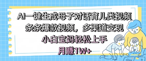 AI一键生成母子对话育儿类视频，条条爆款视频，多渠道变现，小白宝妈轻松上手，月入1W+-甬战资源库