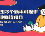 20多个新手可操作的副业赚钱项目:业余时间0基础日入几500+实操分享-甬战资源库