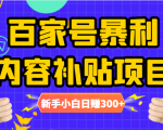 百家号暴利内容补贴项目，图文10元一条，视频30一条，新手小白日赚300+-甬战资源库