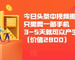 今日头条中视频搬运项目,只需要一部手机3-5天就可以产生利润(价值2800元)-甬战资源库