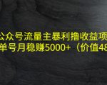 公众号流量主暴利撸收益项目,单人单号月稳赚5000+(价值480元)-甬战资源库