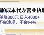 高利润0成本代办营业执照项目:一单赚300元日入4000+不会违规,不会内卷-甬战资源库