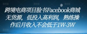 跨境电商项目脸书Facebook商城无货源,低投入高利润,熟练操作后月收入不会低于1W-3W-甬战资源库