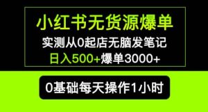 小红书无货源爆单实测从0起店无脑发笔记爆单3000+长期项目可多店-甬战资源库