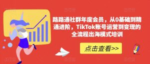 路路通社群年度会员,从0基础到精通进阶,TikTok账号运营到变现的全流程出海模式培训-甬战资源库