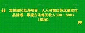 宠物细化蓝海项目，人人可做自带流量发作品就爆，掌握方法每天收入300－800+【揭秘】-甬战资源库