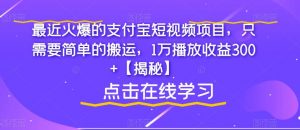 最近火爆的支付宝短视频项目，只需要简单的搬运，1万播放收益300+【揭秘】-甬战资源库