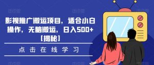 影视推广搬运项目，适合小白操作，无脑搬运，日入500+【揭秘】-甬战资源库