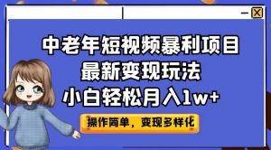 中老年短视频暴利项目最新变现玩法，小白轻松月入1w+【揭秘】-甬战资源库