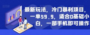 最新玩法，冷门暴利项目，一单59.9，适合0基础小白，一部手机即可操作【揭秘】-甬战资源库