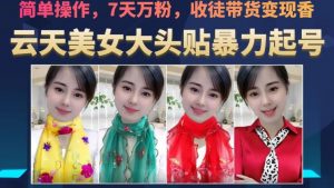 云天美女大头贴暴力起号教学,简单操作,7天万粉,收徒带货变现香-甬战资源库