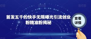 首发五千的快手无限曝光引流创业粉精准粉揭秘-甬战资源库