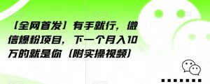 【全网首发】有手就行，微信爆粉项目，下一个月入10万的就是你（附实操视频）【揭秘】-甬战资源库