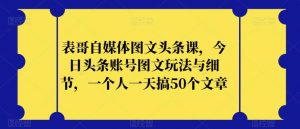 表哥自媒体图文头条课，今日头条账号图文玩法与细节，一个人一天搞50个文章-甬战资源库