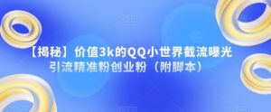 【揭秘】价值3k的QQ小世界截流曝光引流精准粉创业粉（附脚本）-甬战资源库