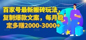 百家号最新搬砖玩法，复制爆款文案，每月稳定多赚2000-3000+【揭秘】-甬战资源库