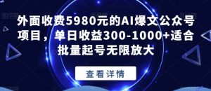 外面收费5980元的AI爆文公众号项目，单日收益300-1000+适合批量起号无限放大【揭秘】-甬战资源库
