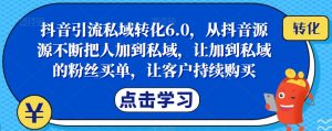 抖音引流私域转化6.0，从抖音源源不断把人加到私域，让加到私域的粉丝买单，让客户持续购买-甬战资源库