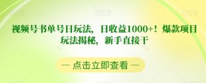 视频号书单号日玩法，日收益1000+！爆款项目玩法揭秘，新手直接干【揭秘】-甬战资源库