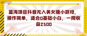 蓝海项目抖音无人美女播小游戏,操作简单,适合0基础小白,一周收益2500【揭秘】-甬战资源库