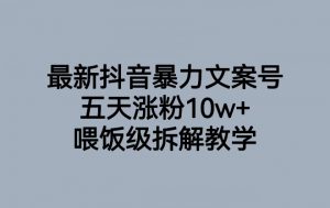 最新抖音暴力文案号，五天涨粉10w+，喂饭级拆解教学-甬战资源库