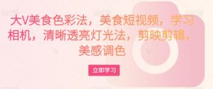 大V美食色彩法,美食短视频,学习相机,清晰透亮灯光法,剪映剪辑,美感调色-甬战资源库