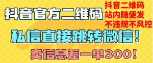 价值3000的技术！抖音二维码直跳微信！站内无限发不违规！-甬战资源库